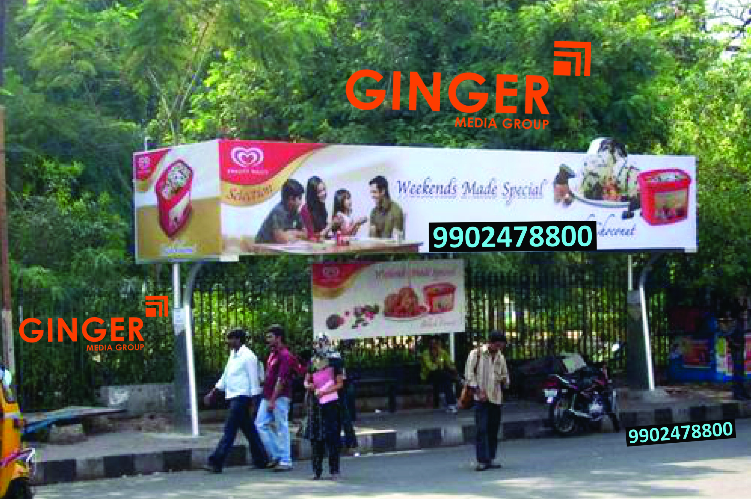 Bus shelter top Advertising with Pink color