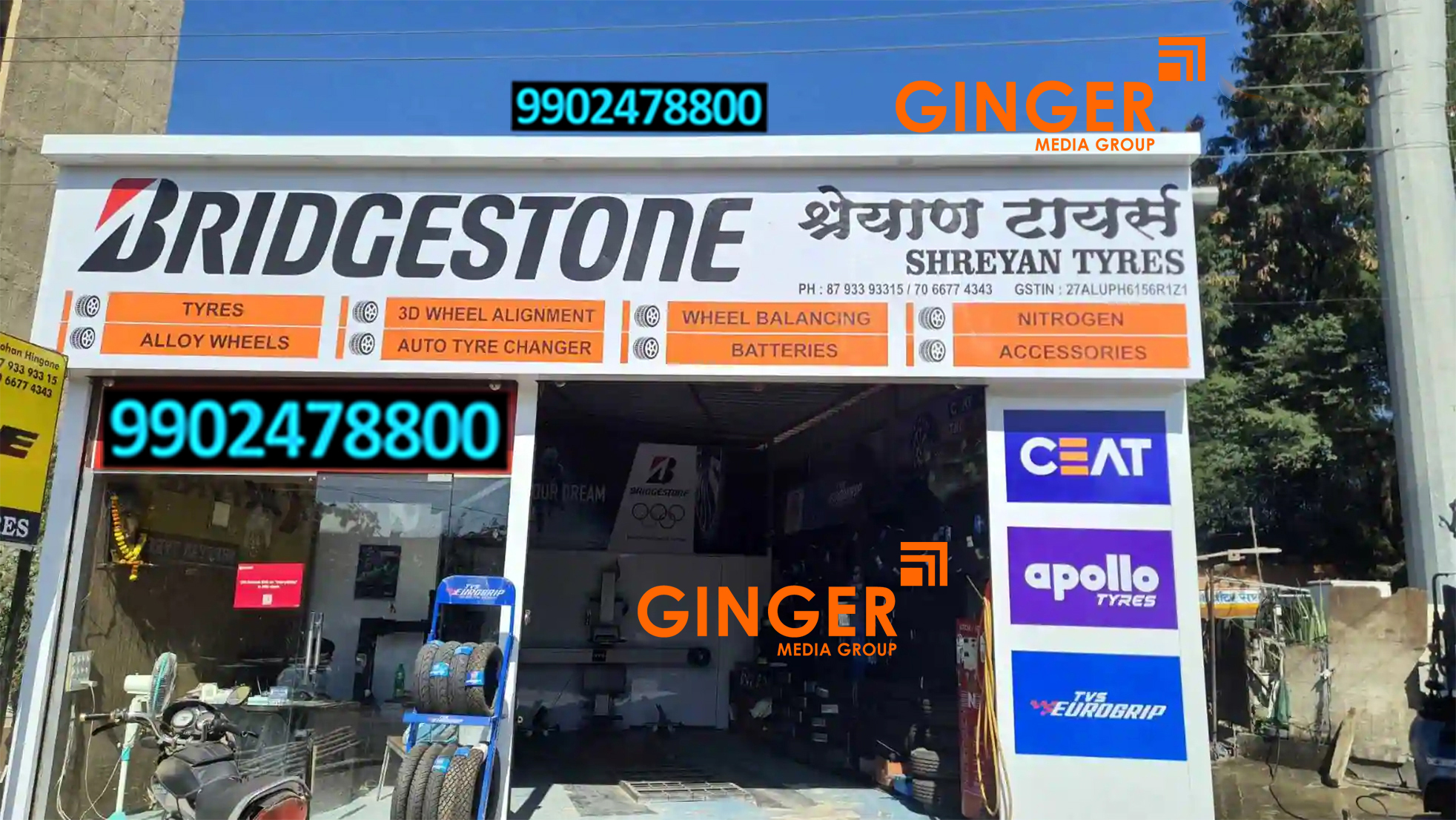 Brand recognition after Shop Name Board Advertising for BRIDGESTONE Shreyan Tayars