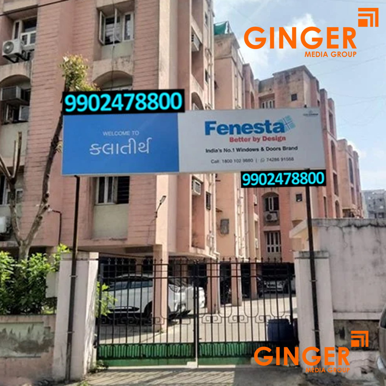 Signage Board outside society gate for Fenesta Brand