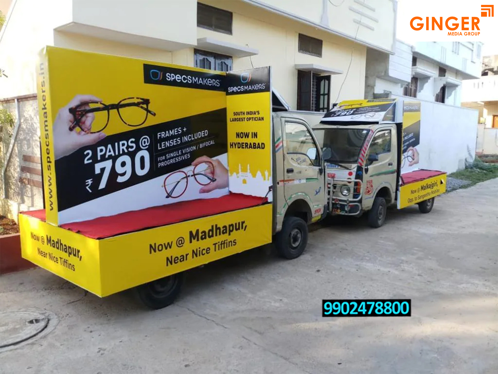mobile van advertising in India with yellow color
