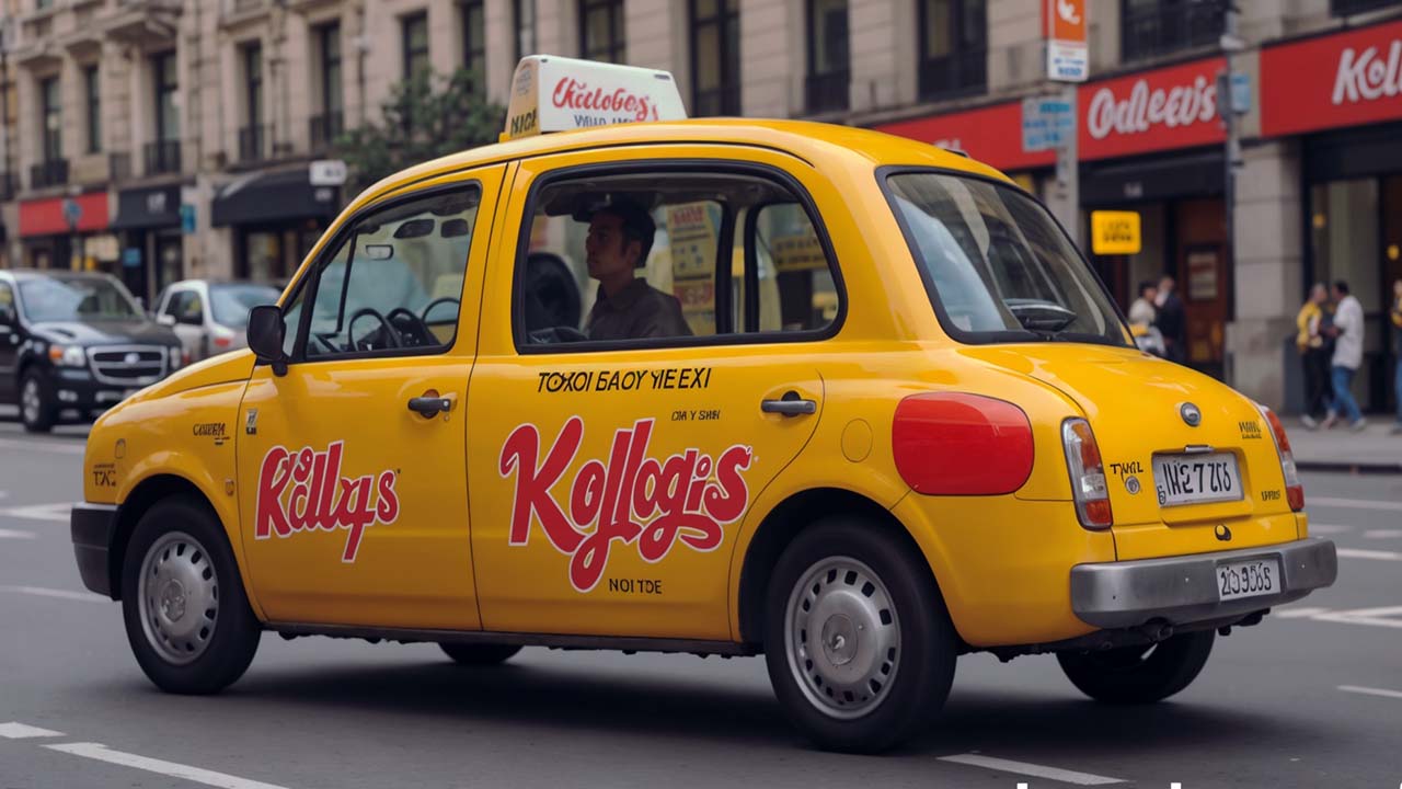 a cab with kellog s cereal branding