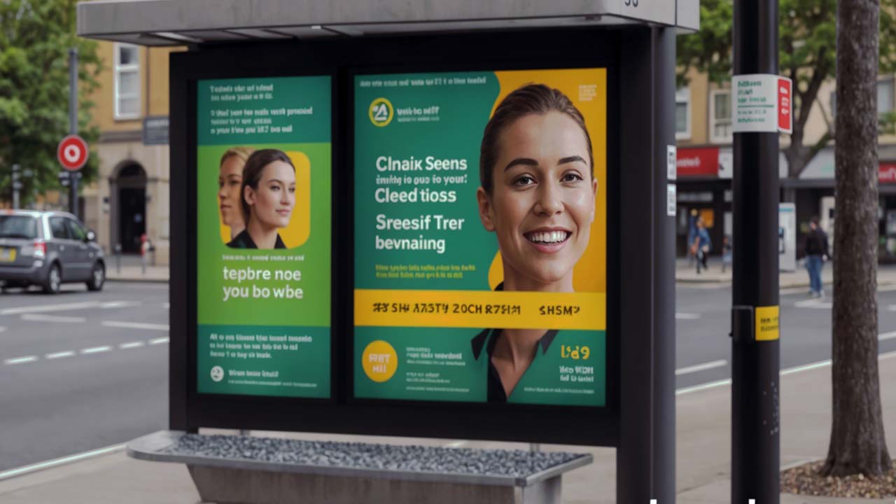 a digital screen at a bus stop