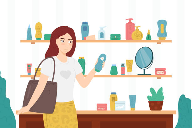 A woman reviewing free samples in the mall.