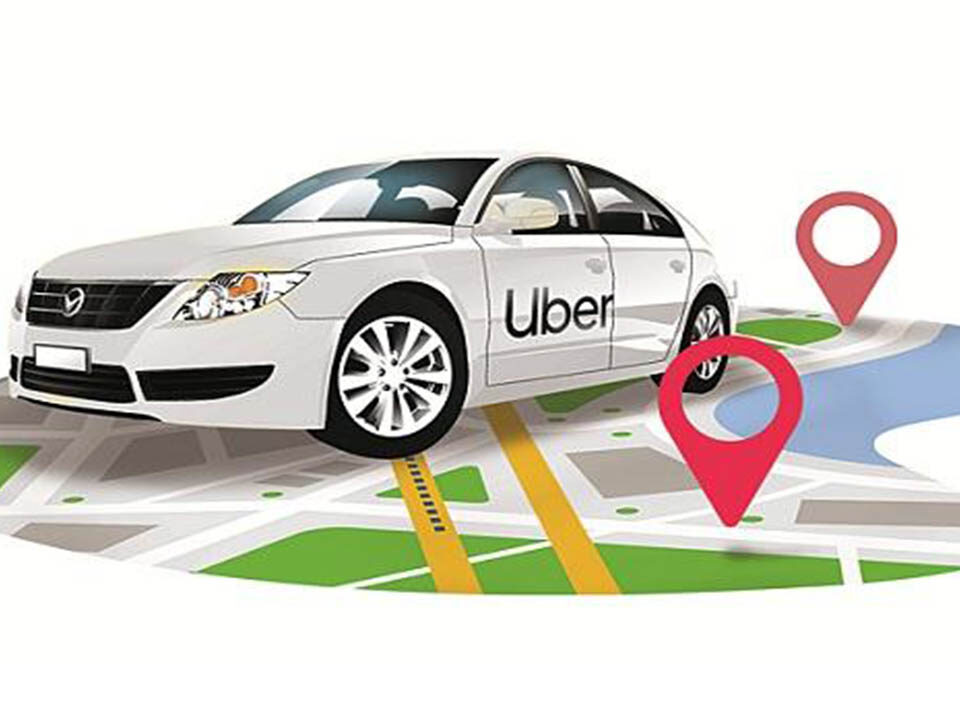 An uber cab illustration on a map.