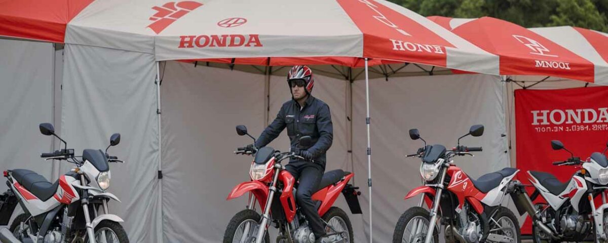 a man using a promotional umbrella as a shed