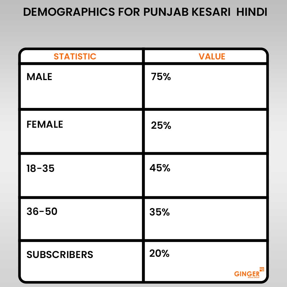 demographics for punjab kesari hindi newspaper