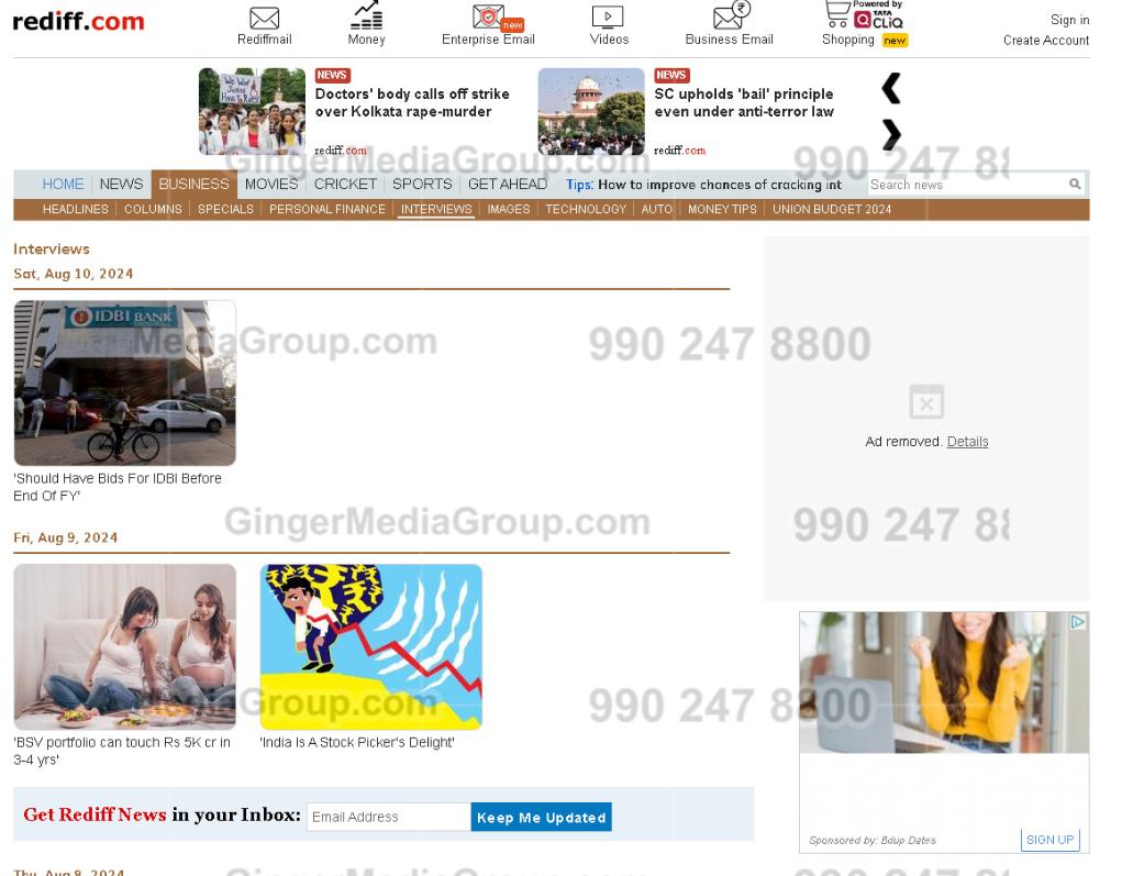 advertising in rediff website