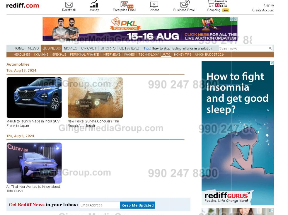 advertising in rediff website