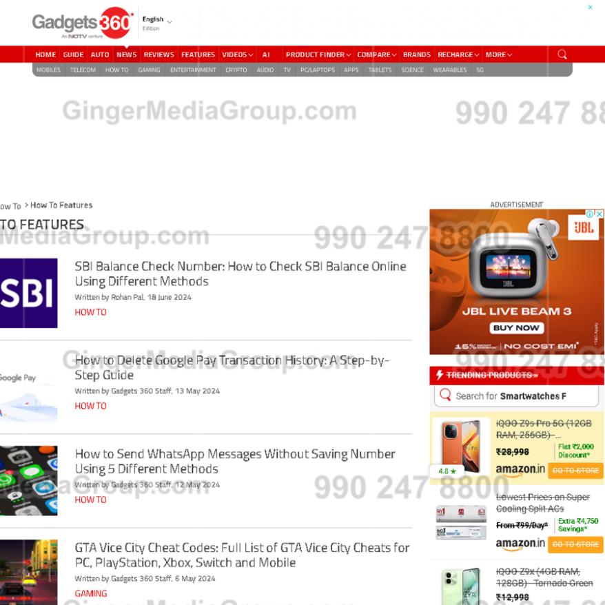 ndtv gadgets website advertising