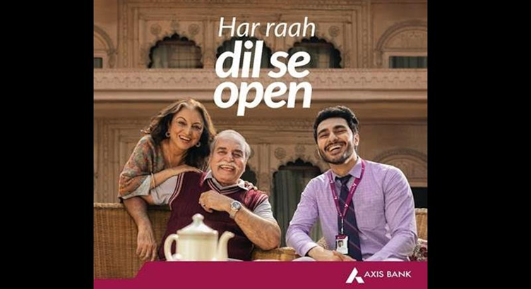 Axis Bank Family-Themed Advertising Campaign Family sitting together in Axis Bank advertisement with Hindi campaign tagline