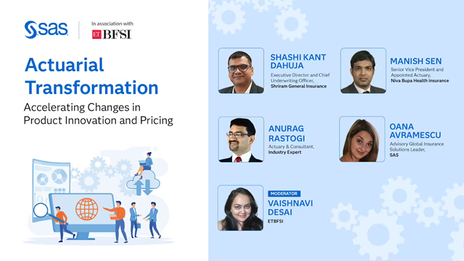 Actuarial Transformation Webinar Banner SAS and ET BFSI webinar banner featuring actuarial transformation panel speakers