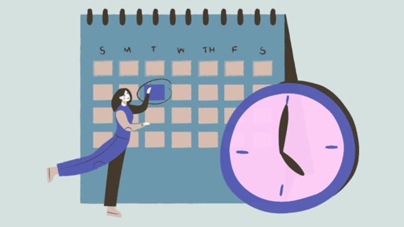 Illustration of calendar and clock representing campaign scheduling, planning, and time management