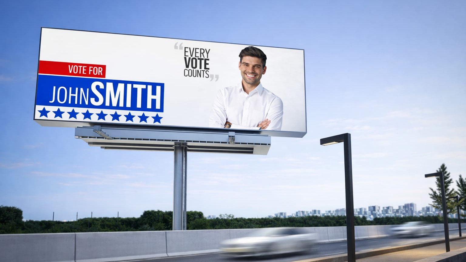 Political Campaign Billboard Outdoor Advertising Political campaign billboard promoting candidate John Smith with vote messaging